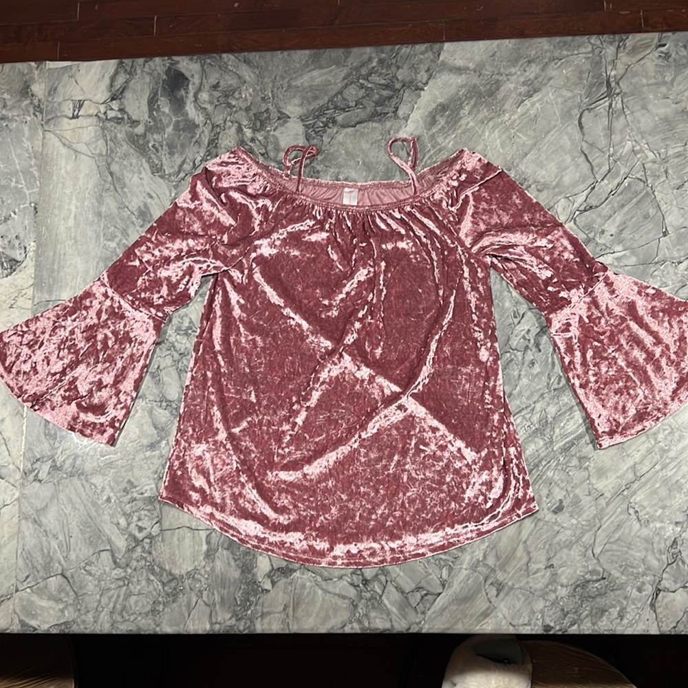 Pink Velvet, Bell Sleeve Off-Shoulder Top